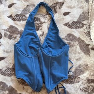 Blue halter backless top